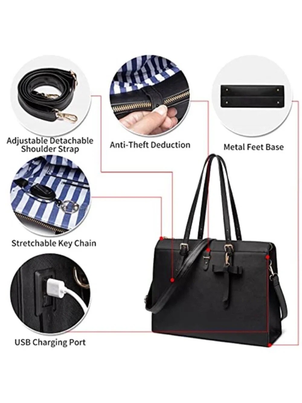 Womens Laptop Tote Bag Work Purse 15.6 Inch USB Charging Crossbody Handbag